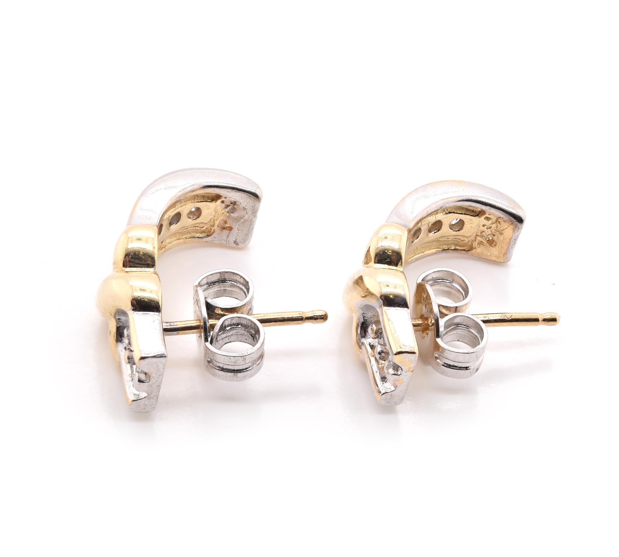 Round Cut 14 Karat Yellow and White Gold Diamond X Earrings For Sale