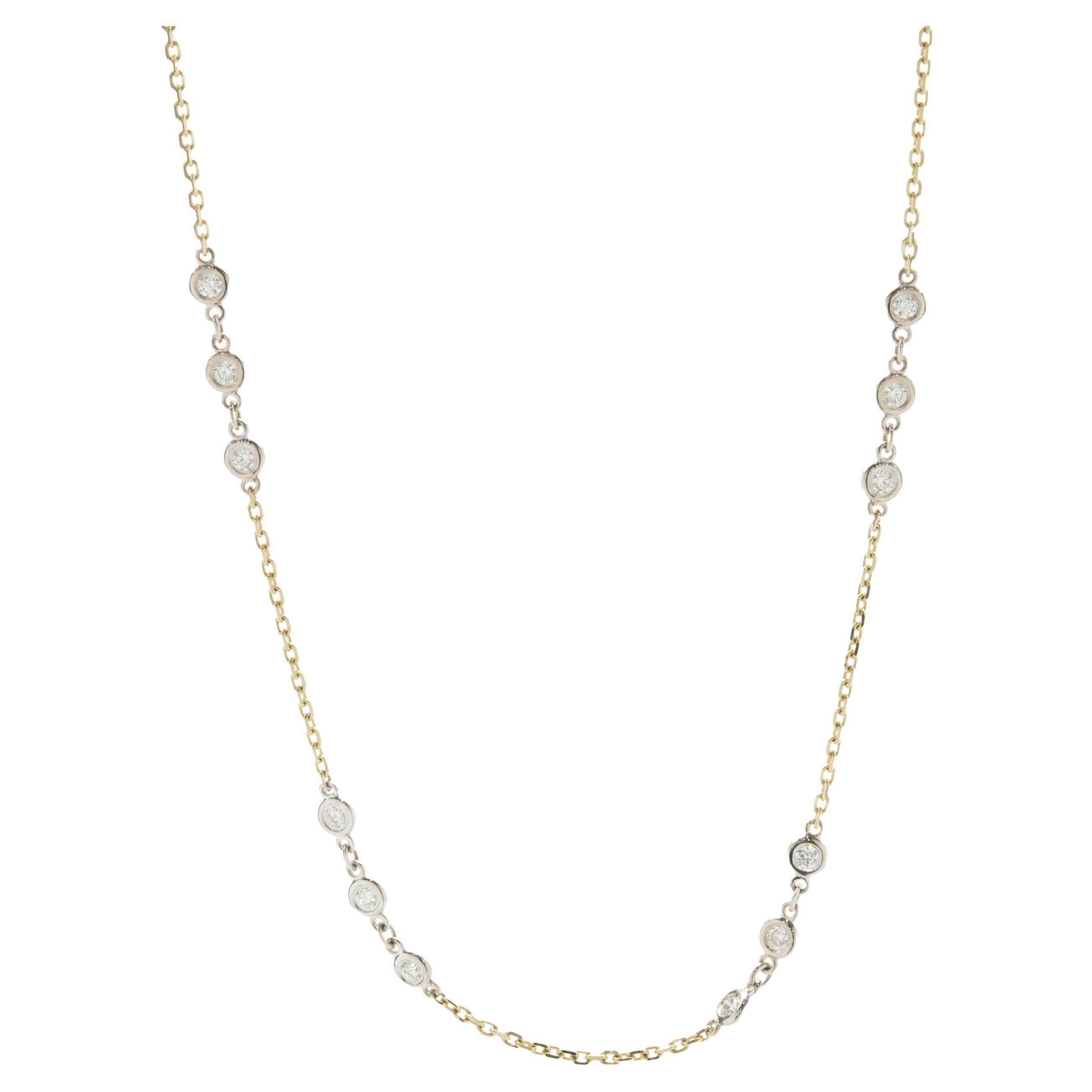 14 Karat Yellow and White Gold Diamonds by The Yard Necklace For Sale