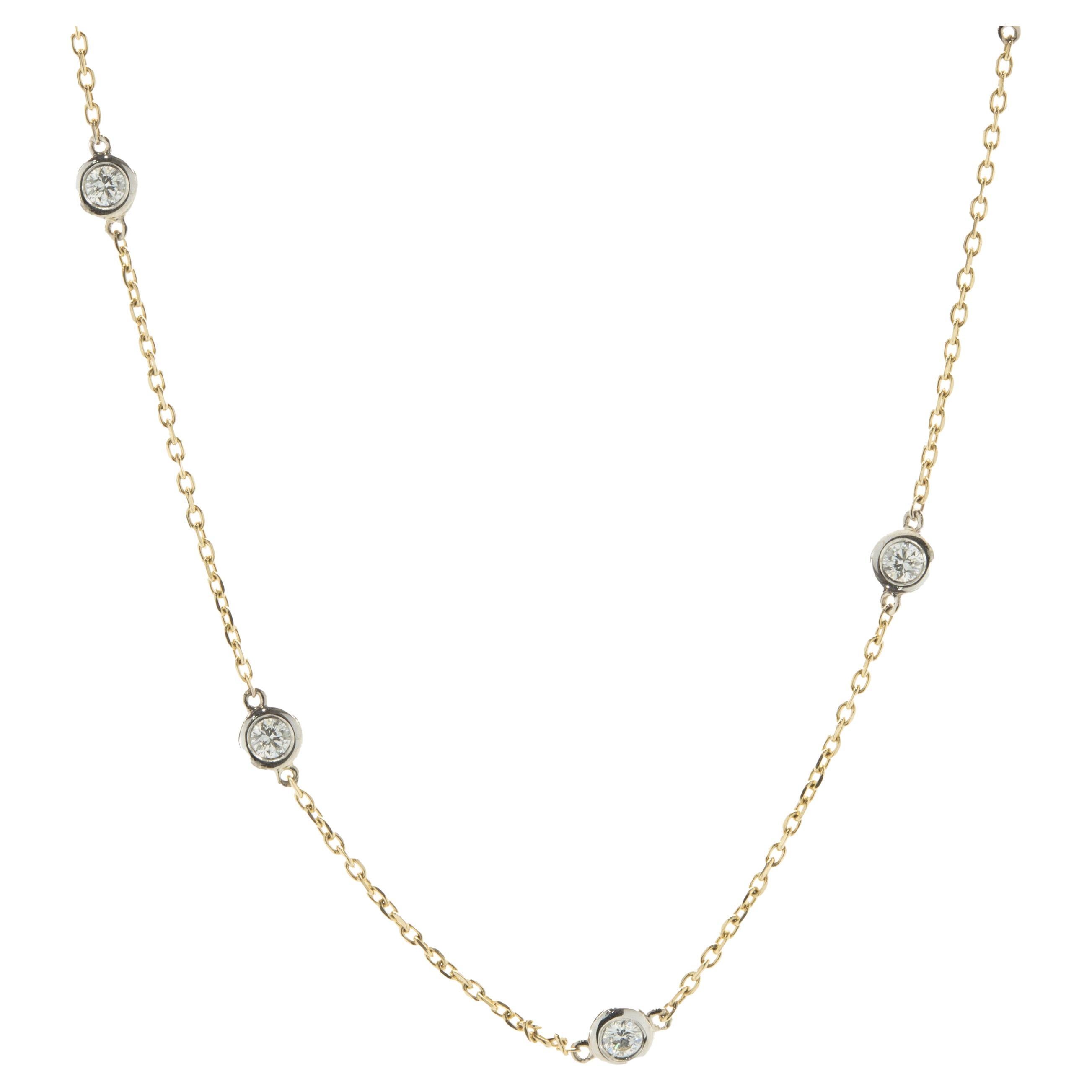 14 Karat Yellow and White Gold Diamonds by the Yard Necklace For Sale