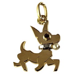 14 Karat Gelb- und Weißgold Hund Charme #14693