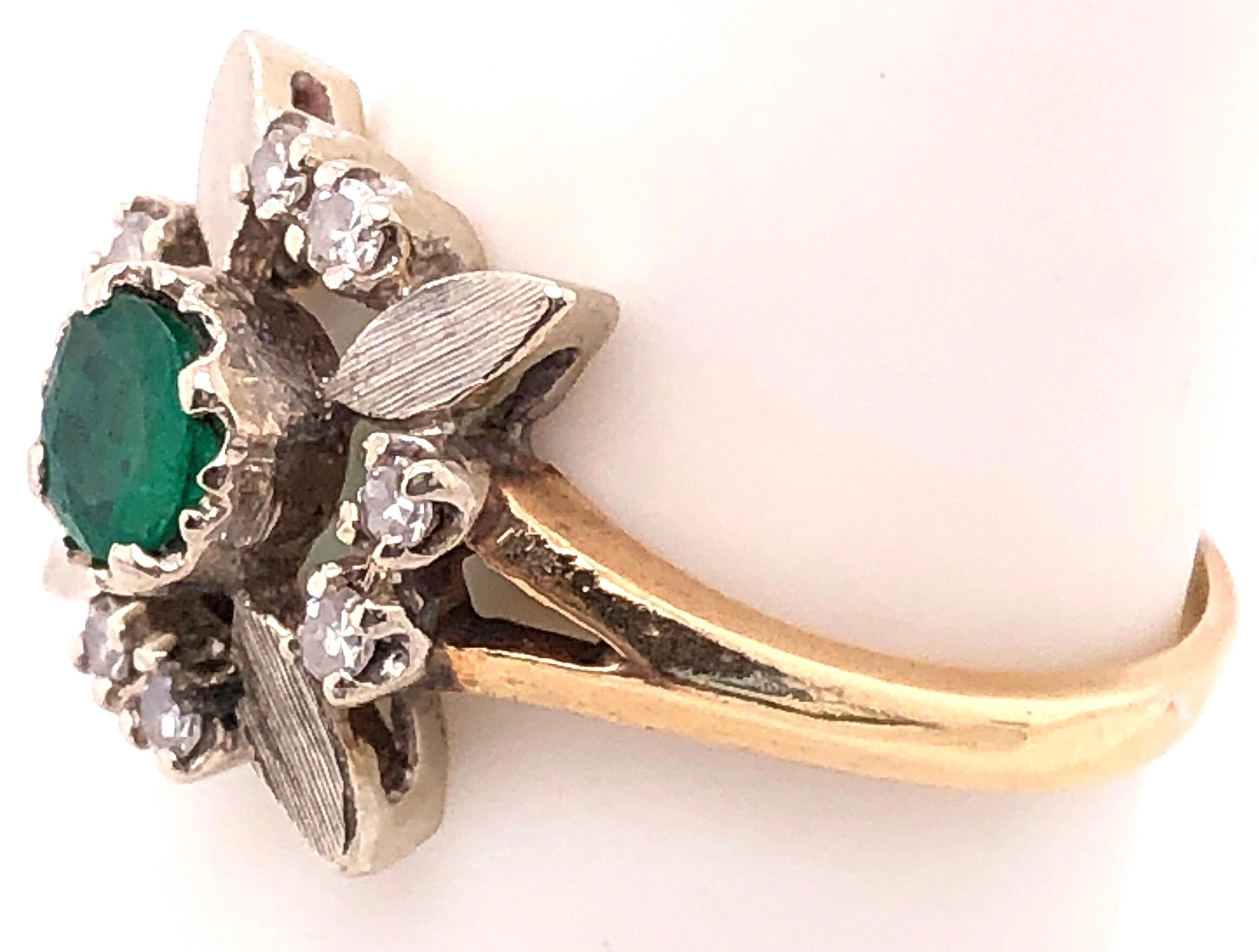 Women's or Men's 14 Karat Yellow and white Gold Emerald Solitaire with Diamond Accents Ring For Sale