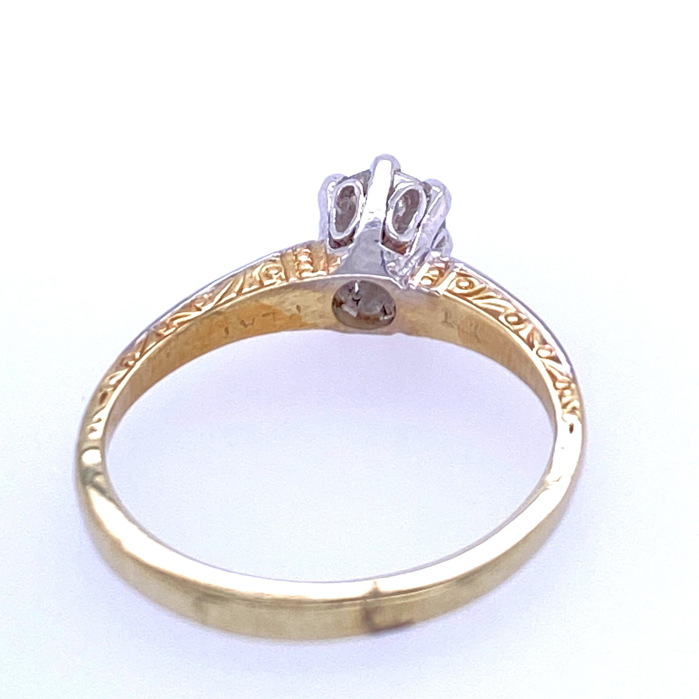 Modernist 14 Karat Yellow and White Gold Engagement Ring