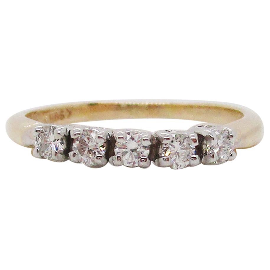 14 Karat Yellow and White Gold Estate Five-Stone Diamond Anniversary Band