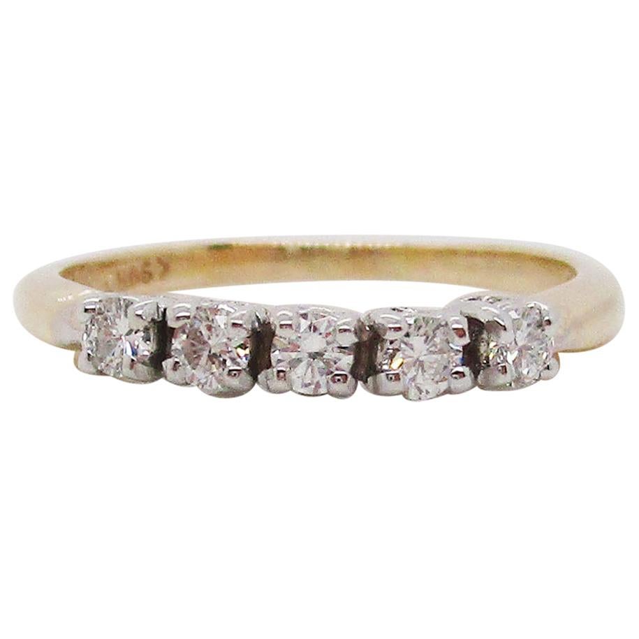 14 Karat Yellow and White Gold Estate Five-Stone Diamond Anniversary Band For Sale