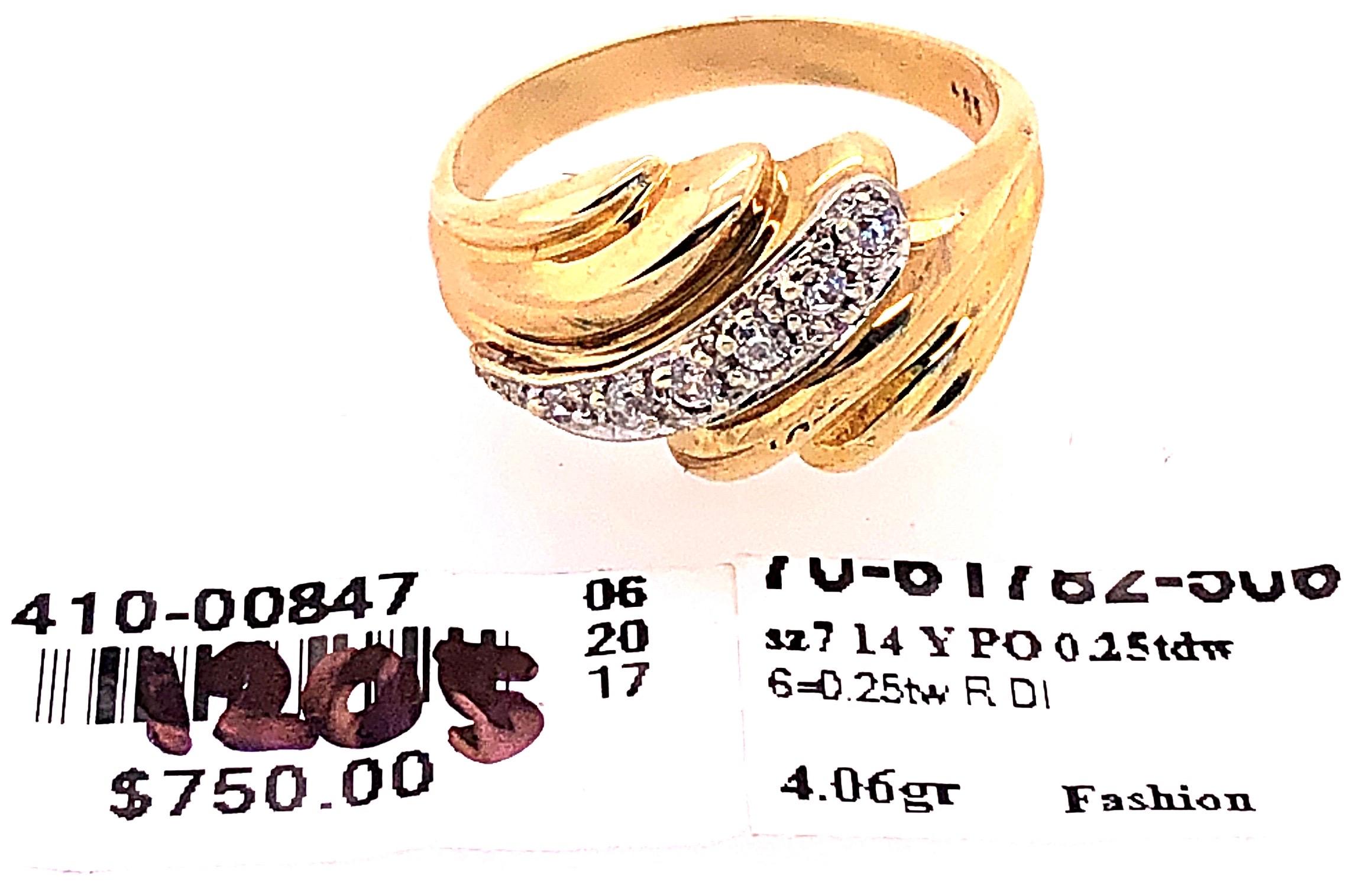 14 Karat Yellow and White Gold Fashion Ring with Round Diamonds For Sale 1