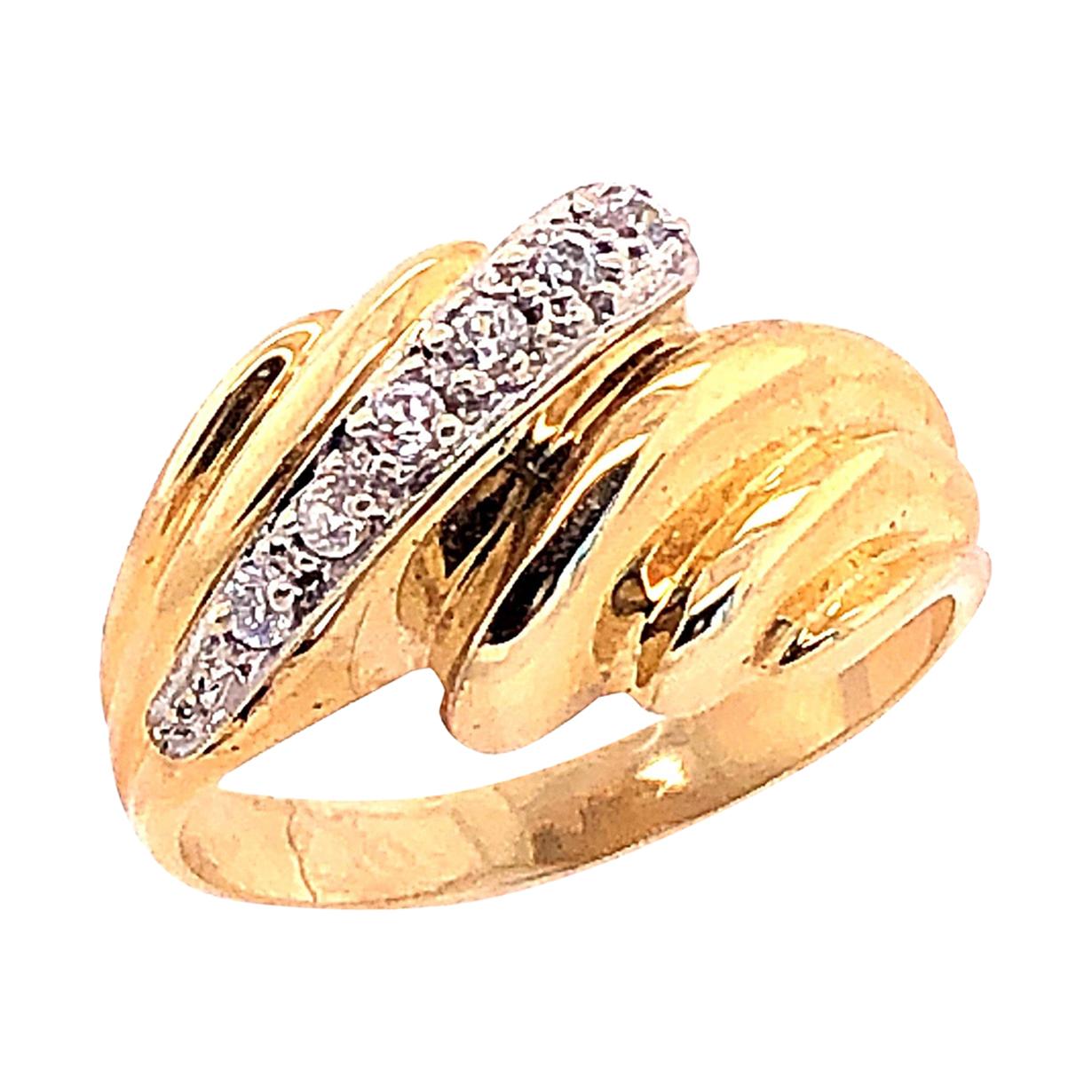 14 Karat Yellow and White Gold Fashion Ring with Round Diamonds For Sale