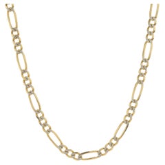 14 Karat Yellow and White Gold Figaro Necklace with Diamond Cut Highlights