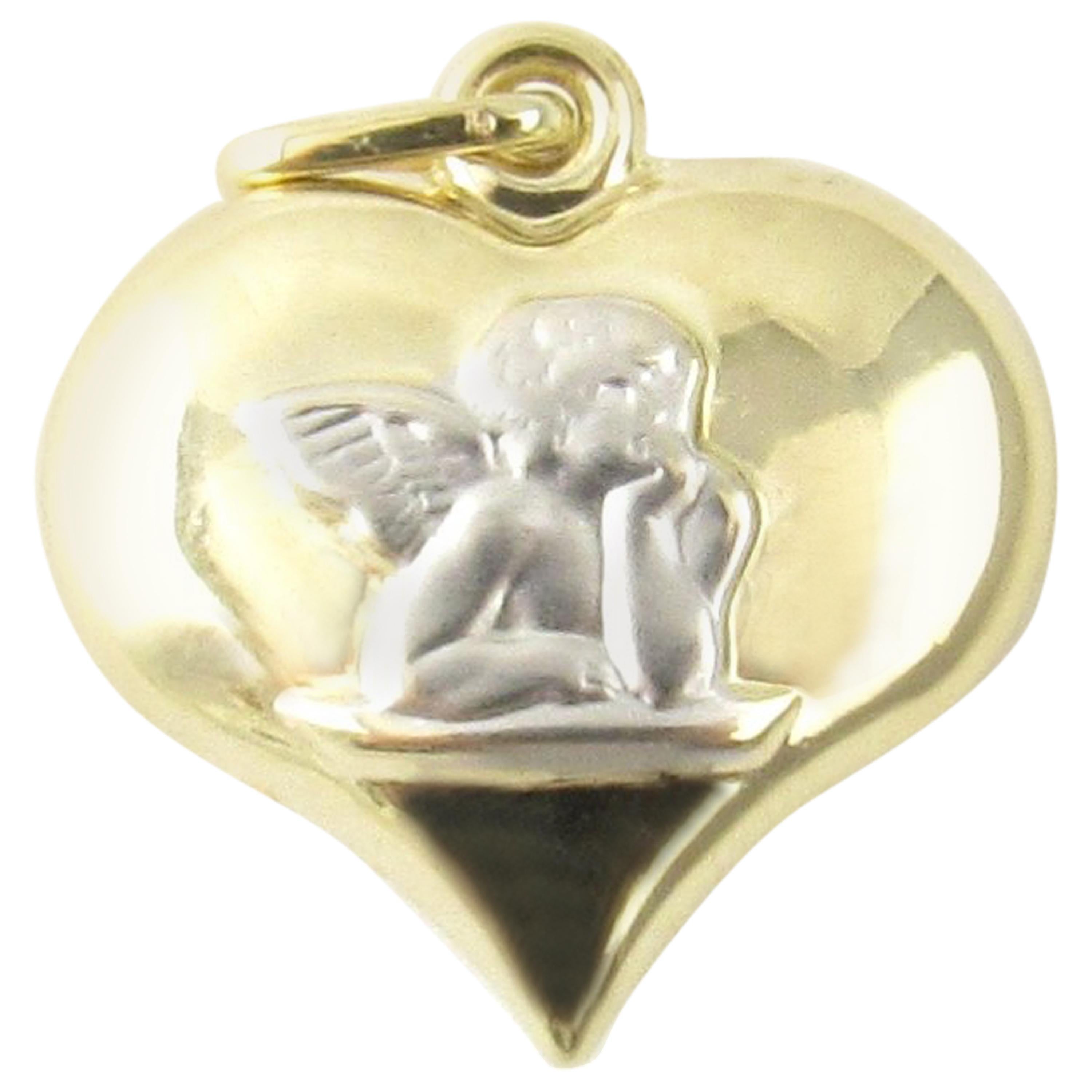 14 Karat Yellow and White Gold Heart Angel Pendant