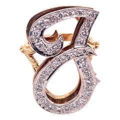 Bague en or jaune et blanc 14 carats de style initial « J » cloutée de diamants