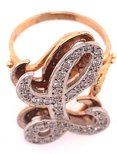 14 Karat Yellow and White Gold Initial Style 'L' Diamond Studded Ring