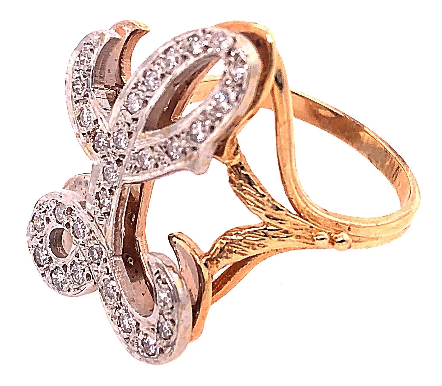 Modern 14 Karat Yellow and White Gold Initial Style 'L' Diamond Studded Ring For Sale