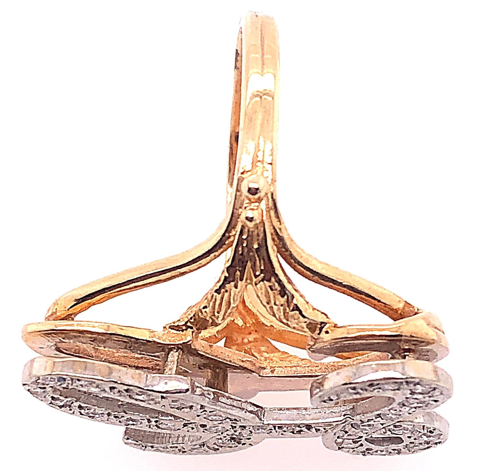 Women's or Men's 14 Karat Yellow and White Gold Initial Style 'L' Diamond Studded Ring For Sale