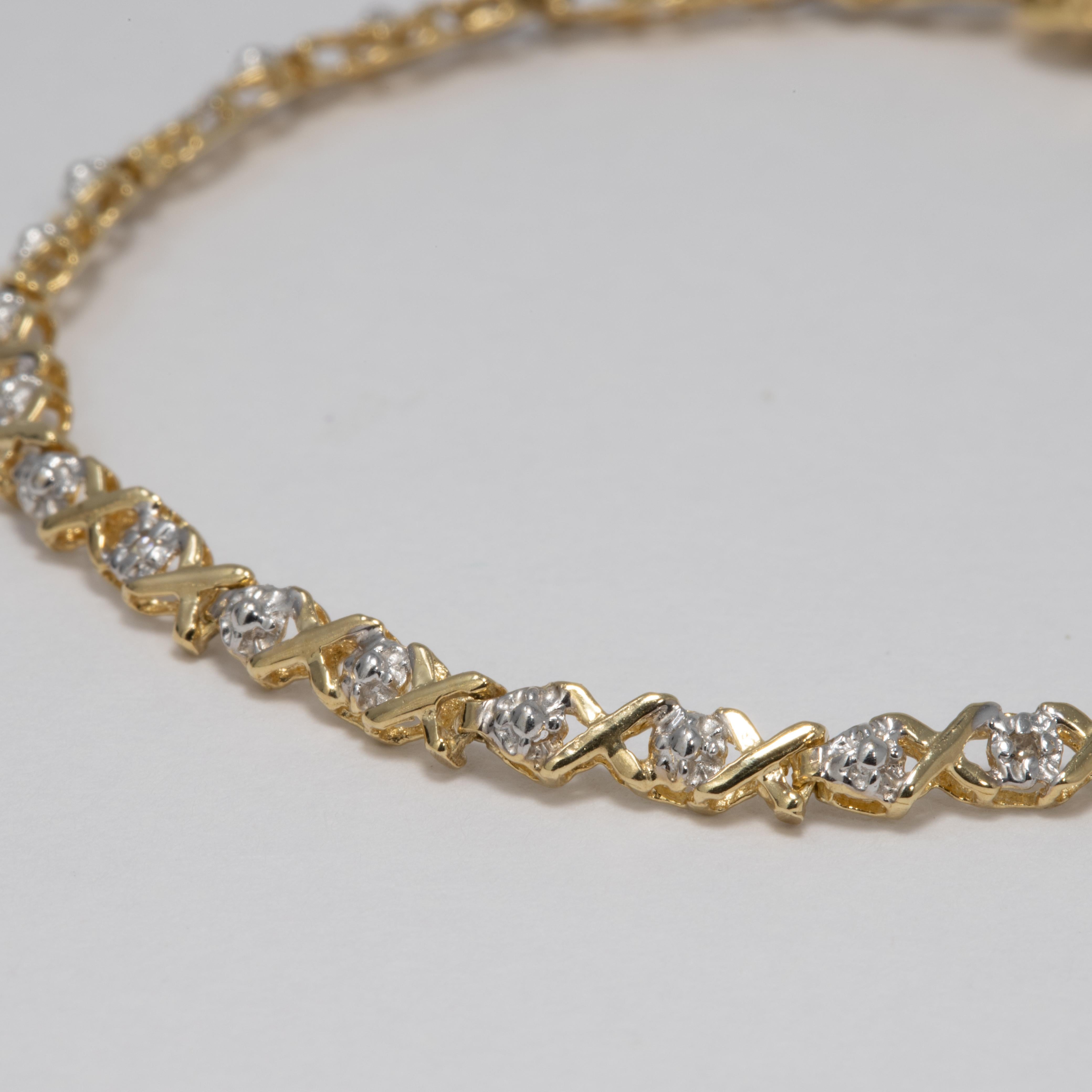 14 Karat Yellow and White Gold Link Bracelet with Diamond Accents 1