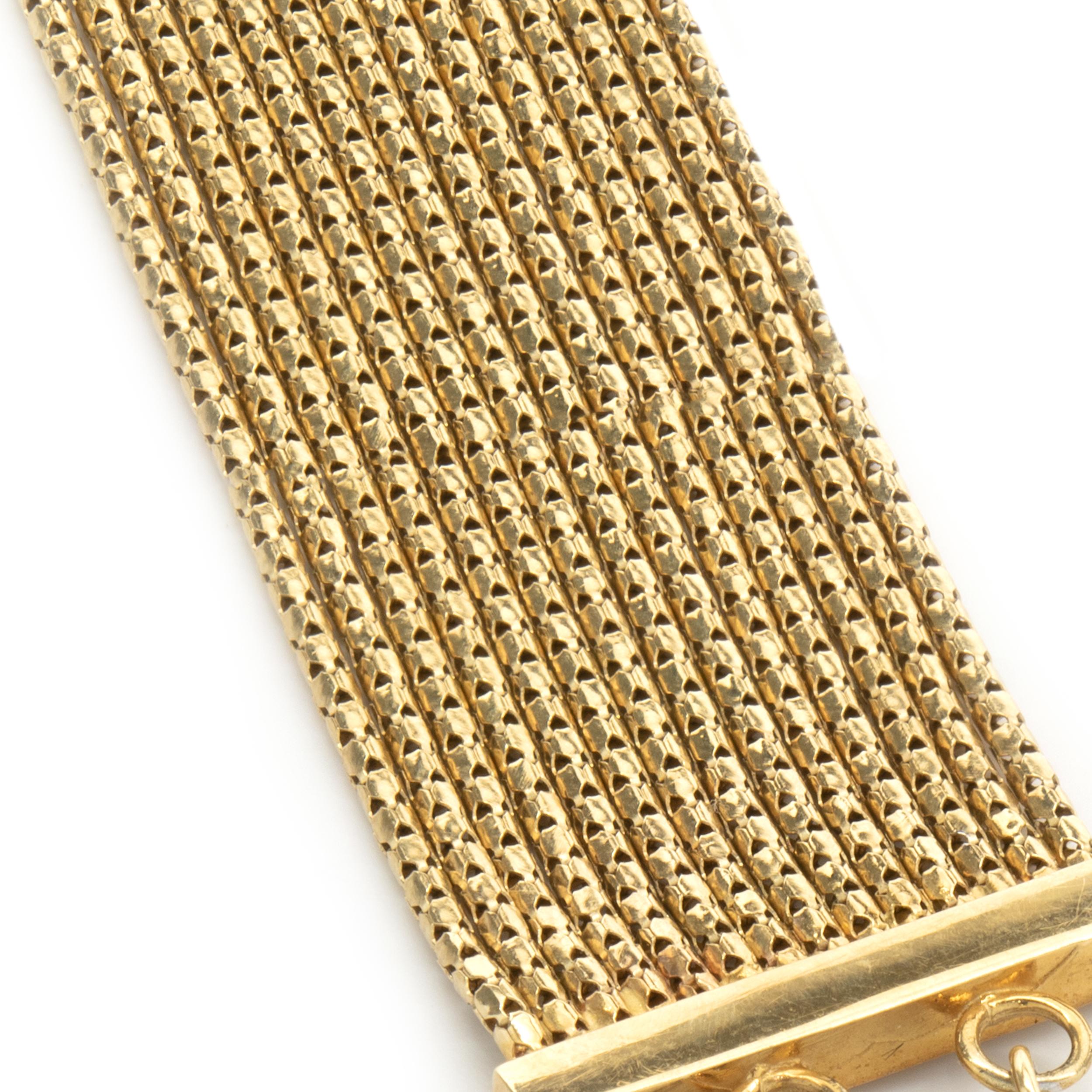 Women's 14 Karat Yellow and White Gold Mesh Oval Link Bracelet For Sale