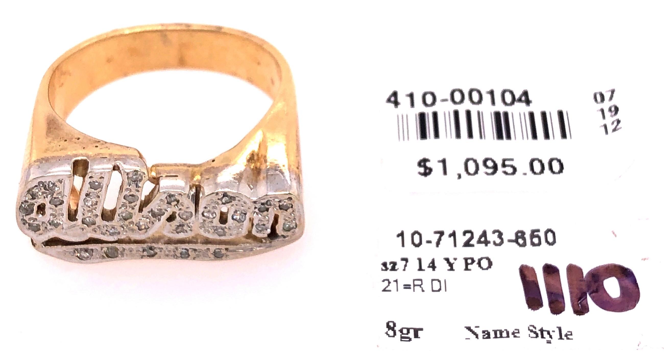 Women's or Men's 14 Karat Yellow and White Gold Name Alison Signet Ring with Diamonds For Sale
