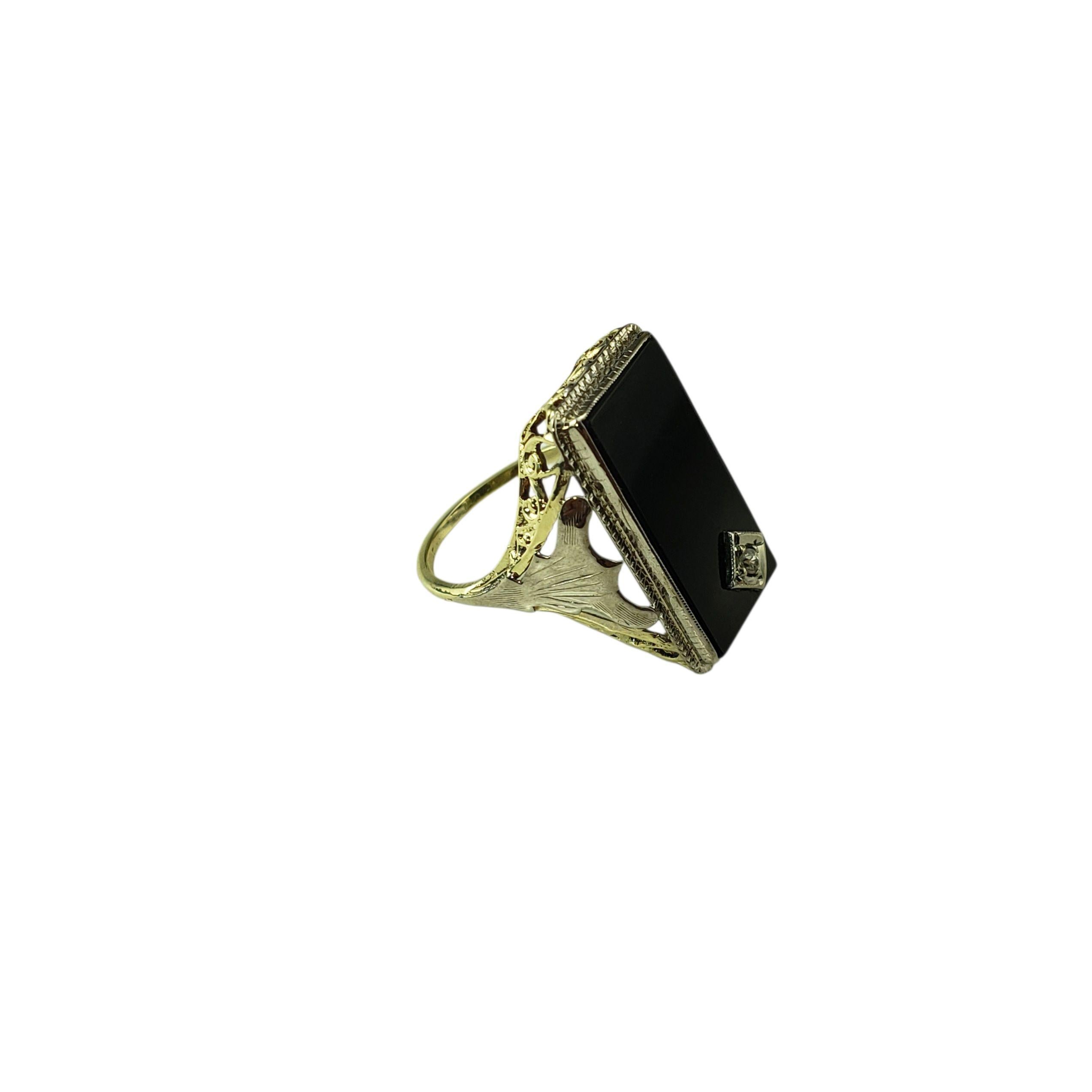 Taille simple Bague en or jaune et blanc 14 carats Onyx et diamant Taille 3.5-3.75 #22473 en vente