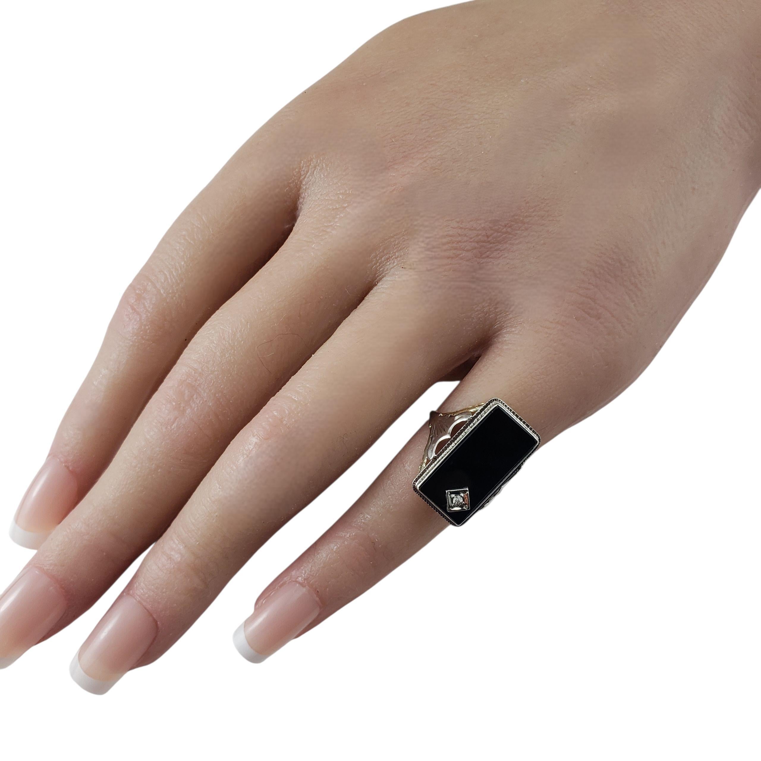 Bague en or jaune et blanc 14 carats Onyx et diamant Taille 3.5-3.75 #22473 Pour femmes en vente