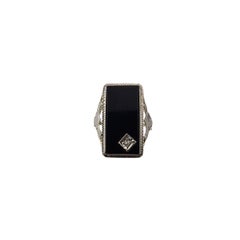 14 Karat Yellow and White Gold Onyx and Diamond Ring Size 3.5-3.75 #22473