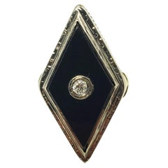 Vintage 14 Karat Yellow and White Gold Onyx and Diamond Ring