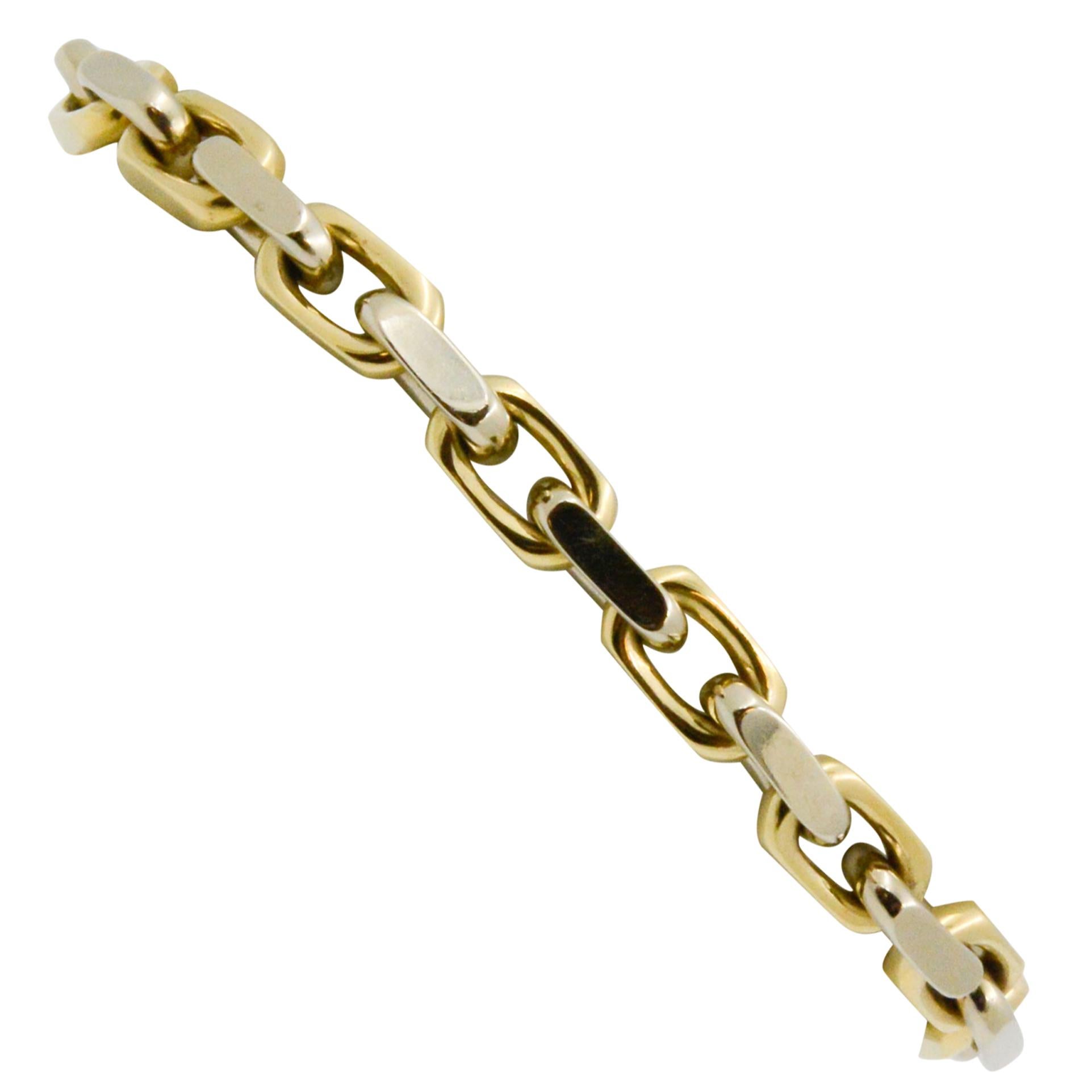 14 Karat Yellow and White Gold Oval Cable Link Bracelet