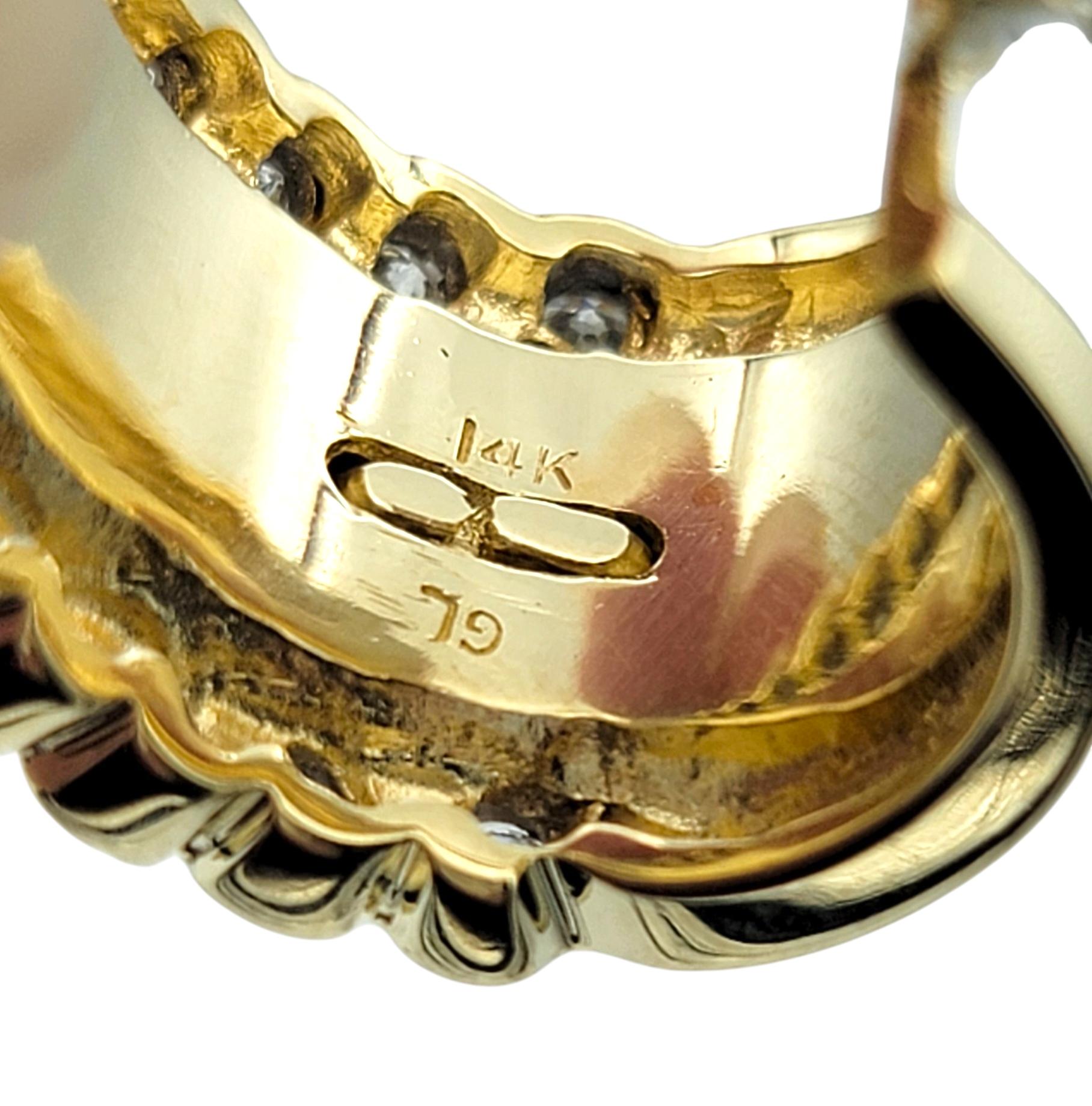 Women's 14 Karat Yellow and White Gold Panther Motif J-Hoop Earrings with Diamonds For Sale