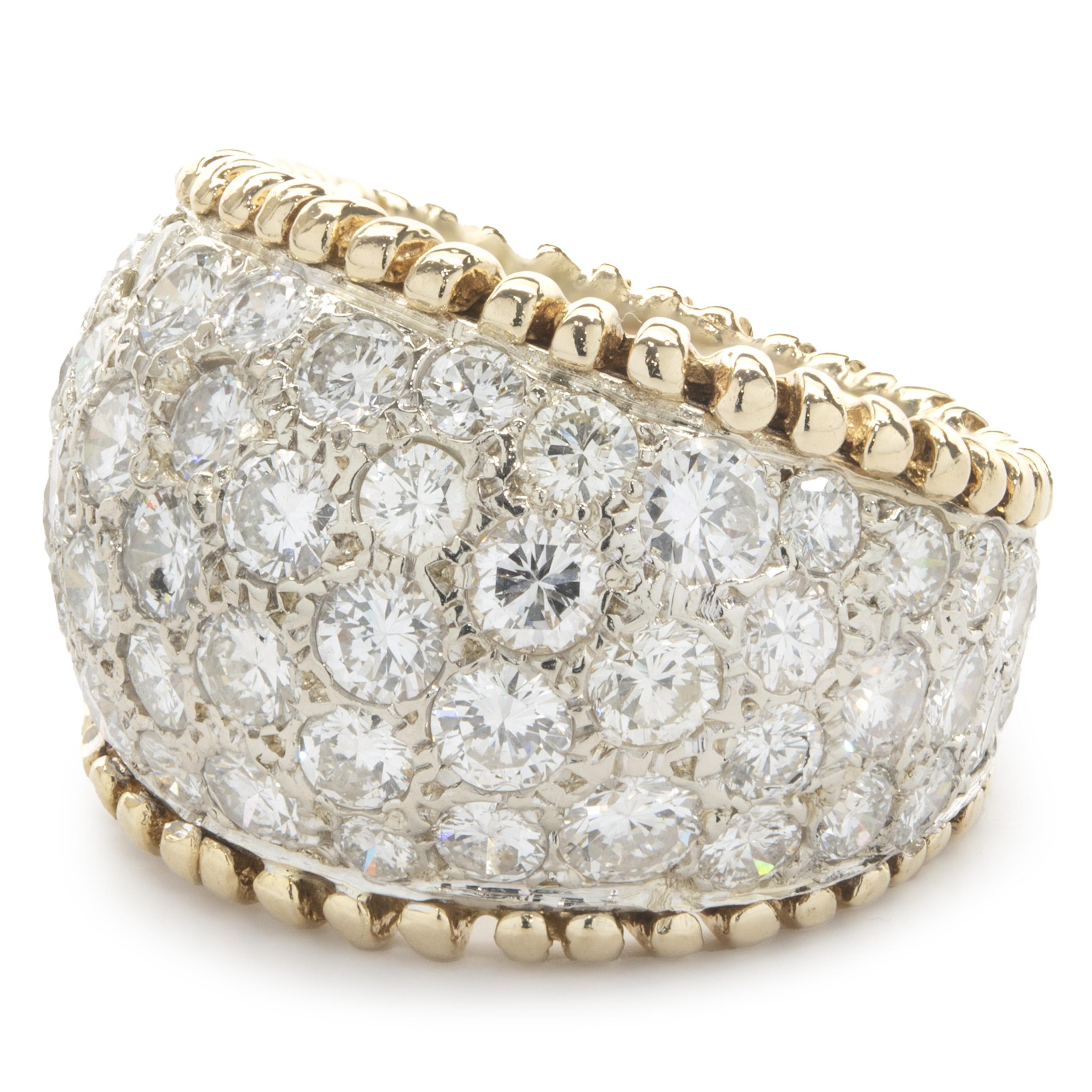 Round Cut 14 Karat Yellow and White Gold Pave Diamond Cigar Band For Sale