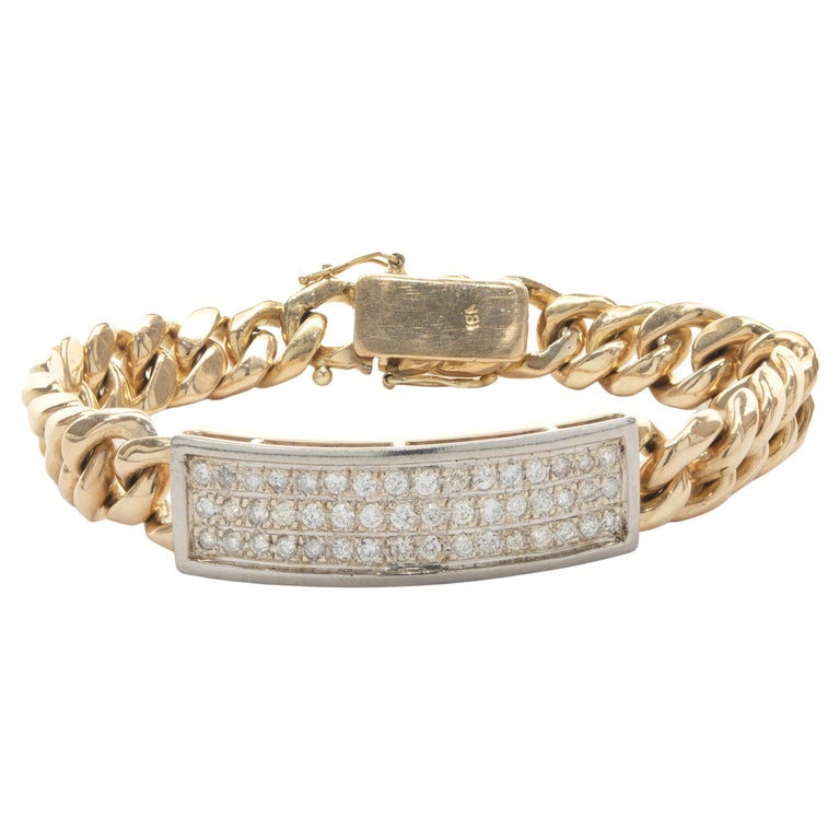 14 Karat Yellow and White Gold Pave Diamond ID Bracelet For Sale at 1stDibs