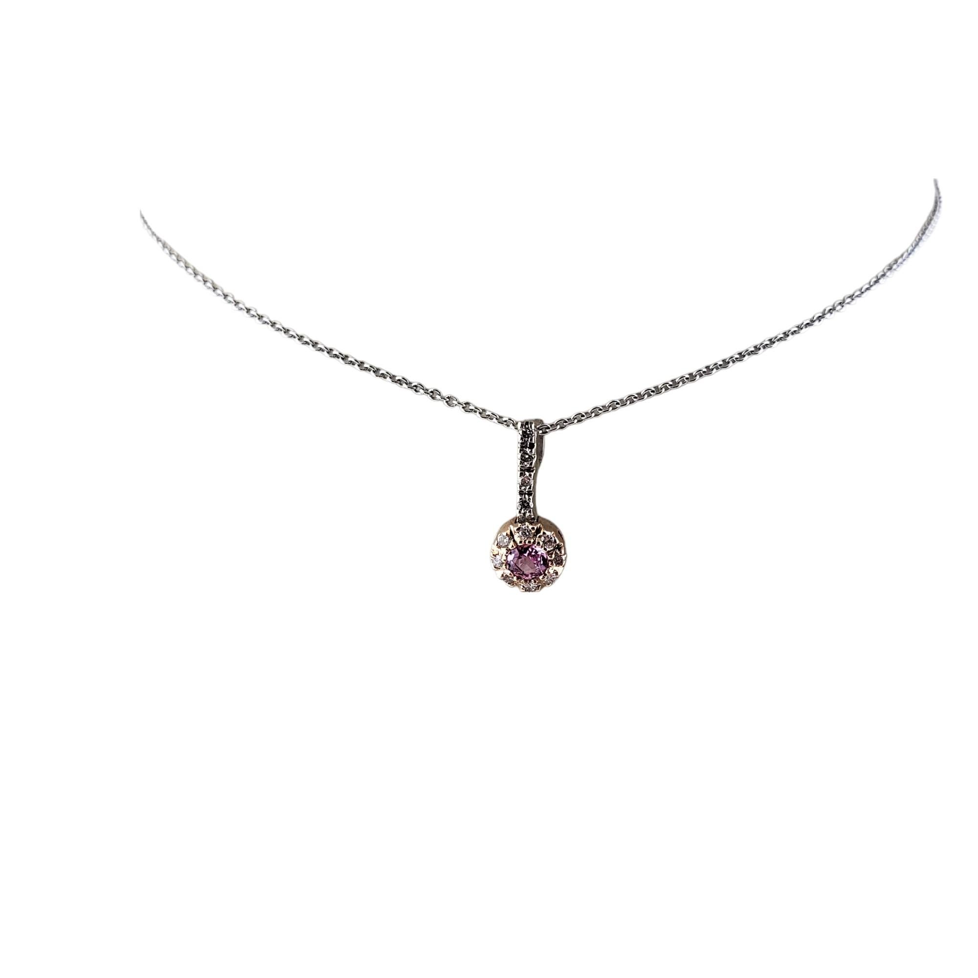 14 Karat Yellow and White Gold Pink Sapphire and Diamond Pendant For Sale 5