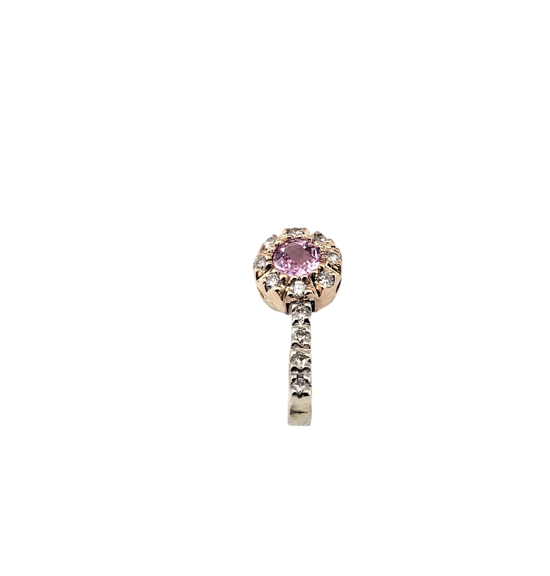 Women's 14 Karat Yellow and White Gold Pink Sapphire and Diamond Pendant For Sale