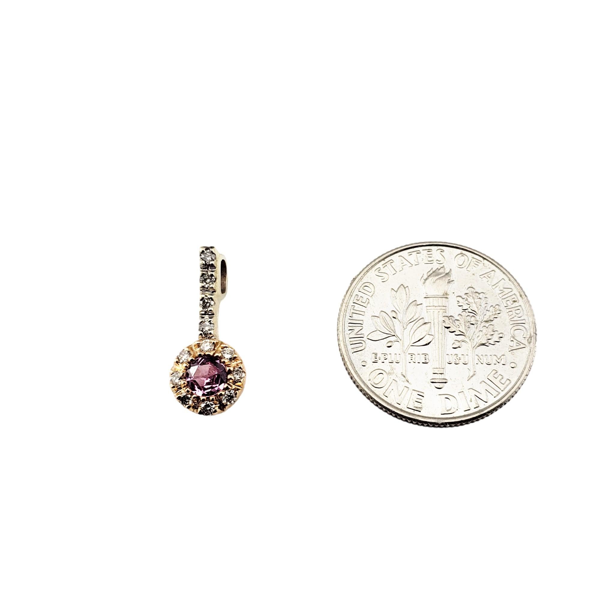 14 Karat Yellow and White Gold Pink Sapphire and Diamond Pendant For Sale 4