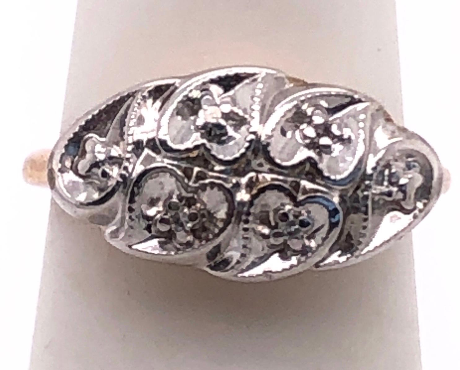 Modern 14 Karat Yellow and White Gold Ring with Diamond Multi Hearts For Sale
