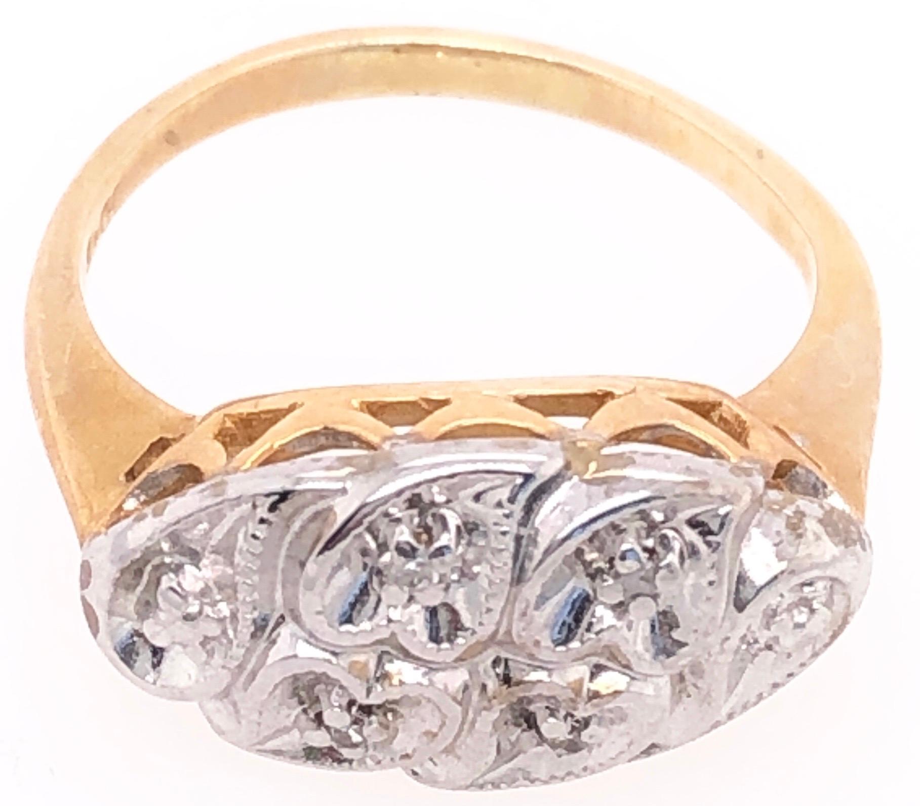 Round Cut 14 Karat Yellow and White Gold Ring with Diamond Multi Hearts For Sale