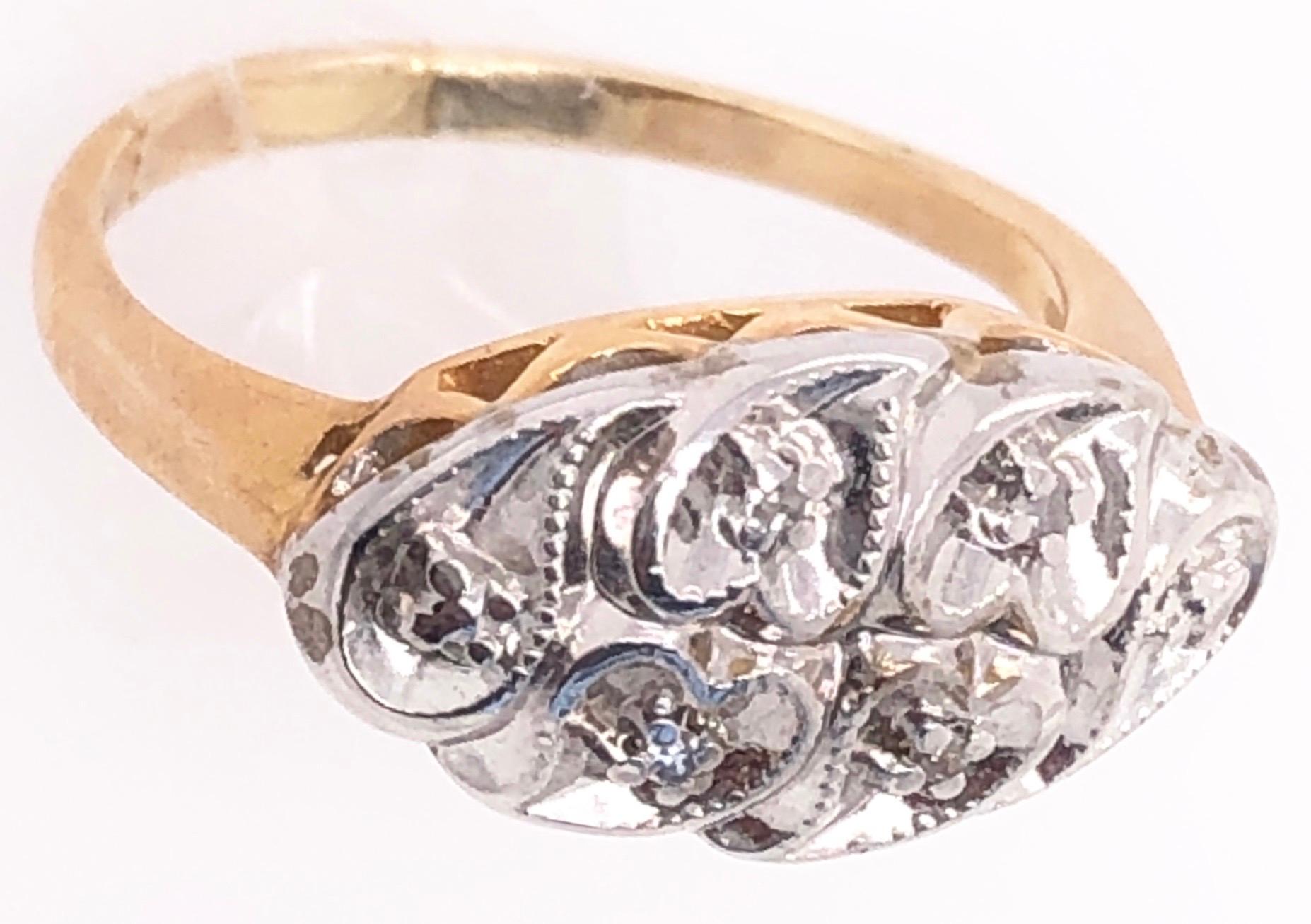 14 Karat Yellow and White Gold Ring with Diamond Multi Hearts In Good Condition For Sale In Manhasset, NY