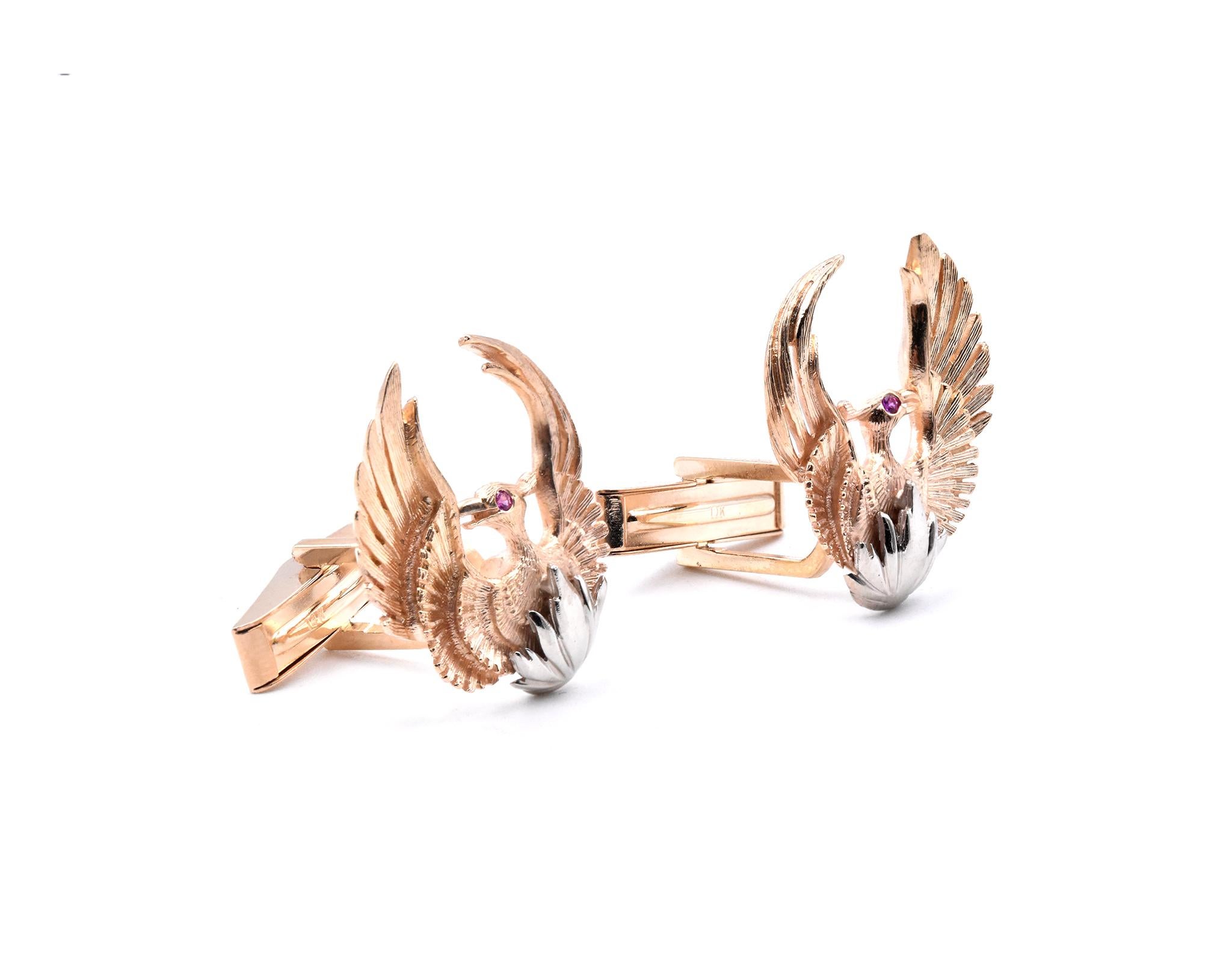 Material: 14k yellow and white gold
Dimensions: cufflinks measure 24.9 X 21mm 
Weight: 13.1 grams

