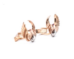 14 Karat Yellow and White Gold Rising Phoenix Cufflinks with Ruby Eyes