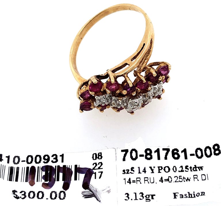 14 Karat Yellow and White Gold Ruby and Diamond Cluster Ring For Sale ...