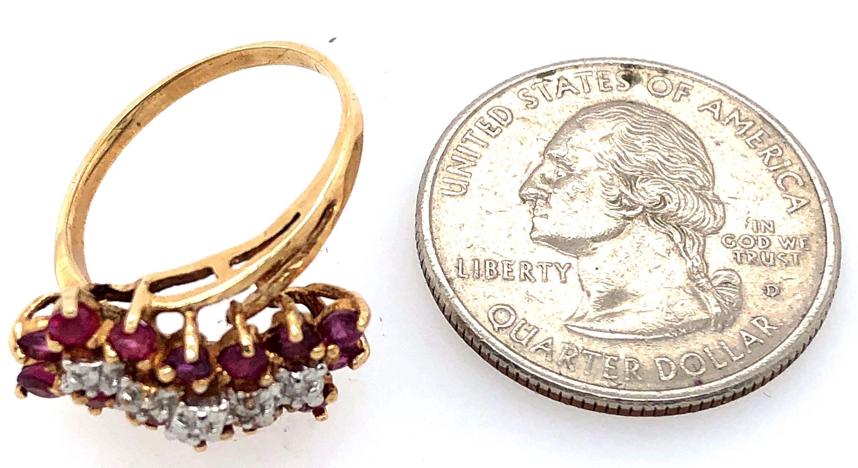 Modern 14 Karat Yellow and White Gold Ruby and Diamond Cluster Ring