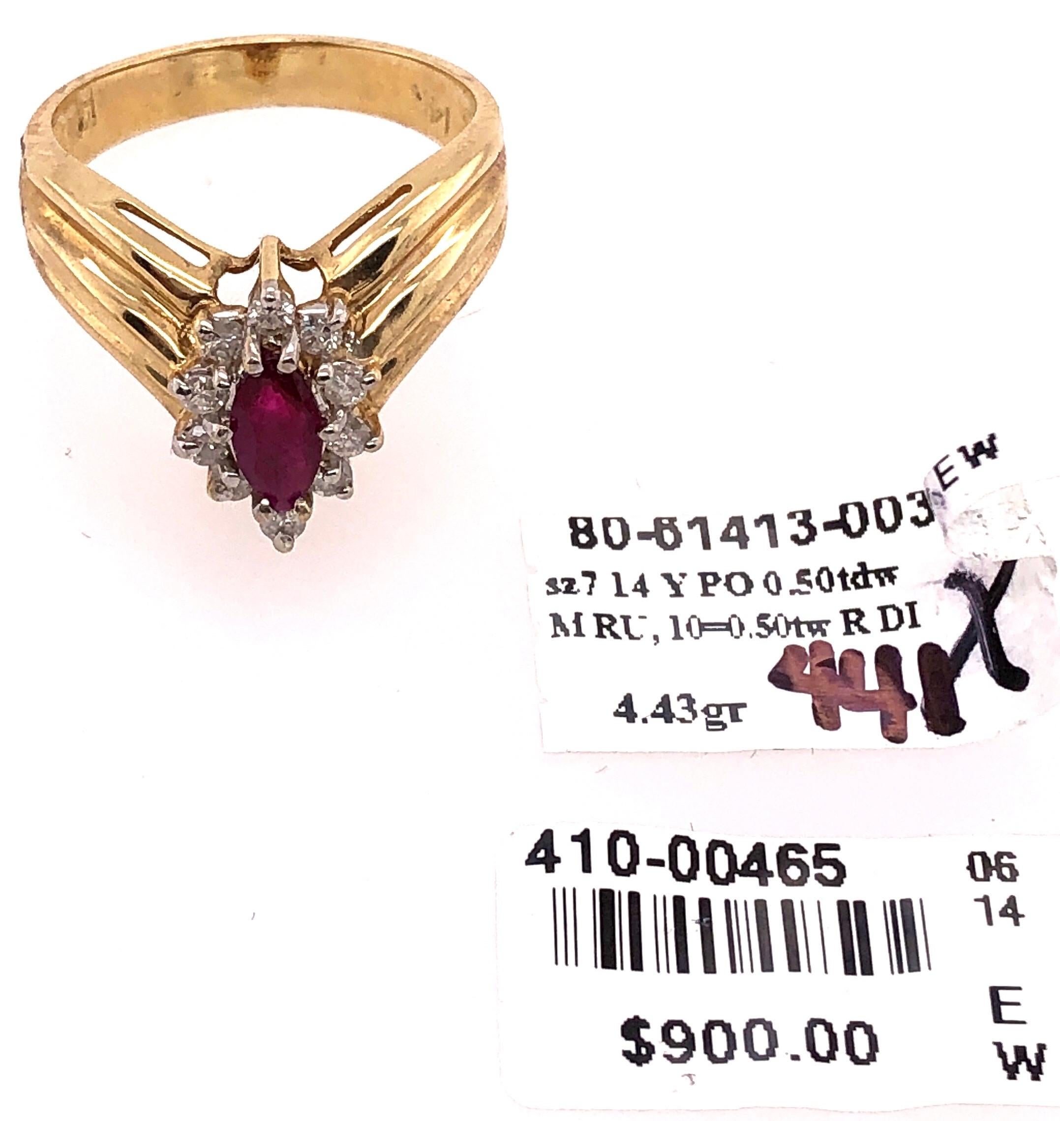 14 Karat Yellow and White Gold Ruby Ring with Diamond Accents 0.50 TDW For Sale 5