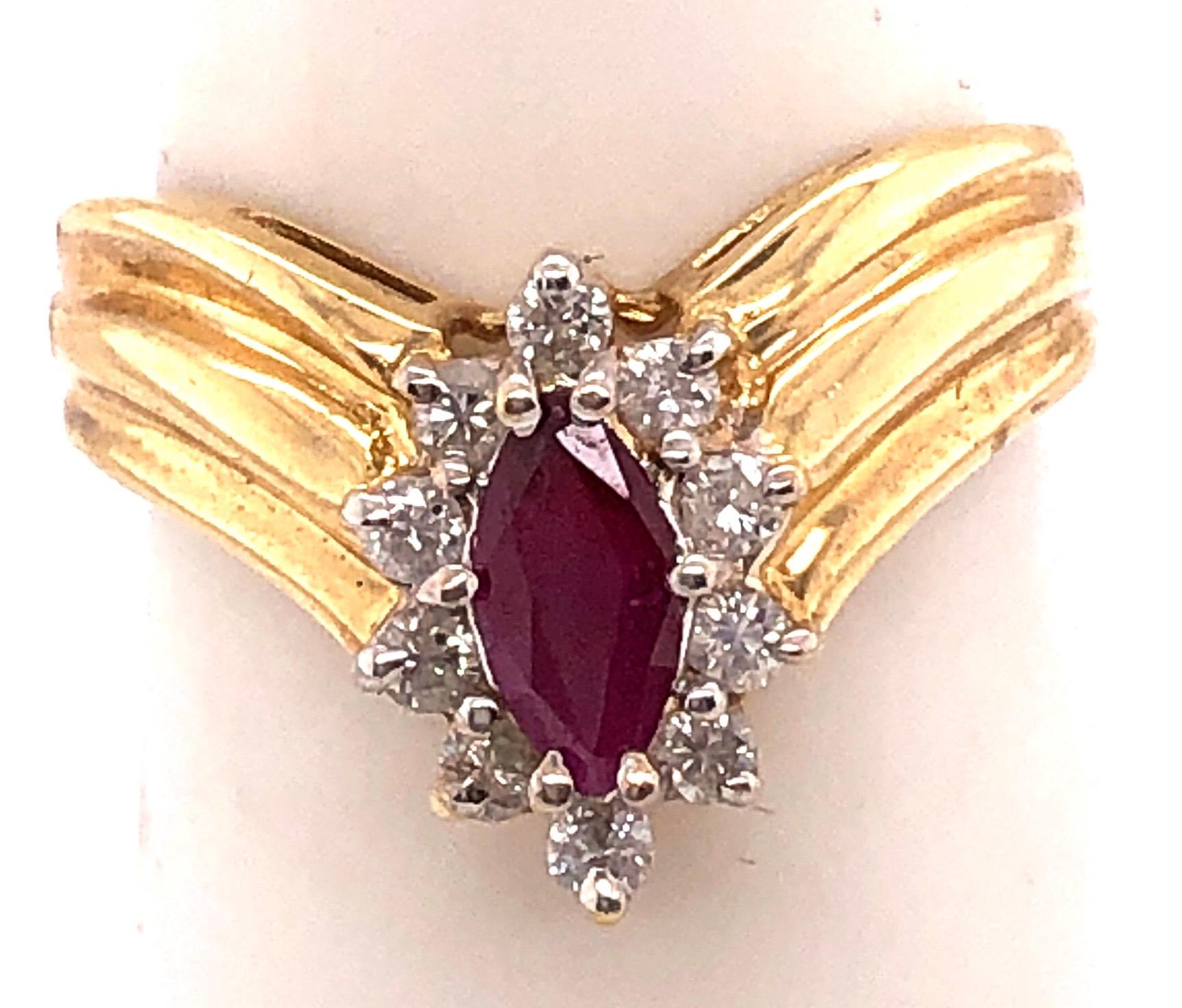 Women's or Men's 14 Karat Yellow and White Gold Ruby Ring with Diamond Accents 0.50 TDW For Sale