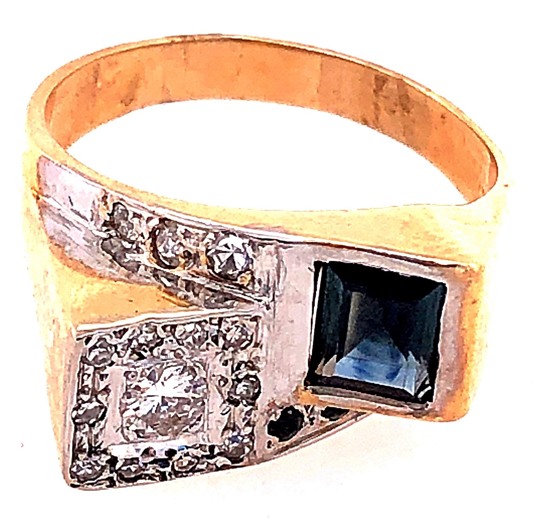 14 Karat Yellow and White Gold Sapphire and Diamond Contemporary Ring In Good Condition For Sale In Stamford, CT