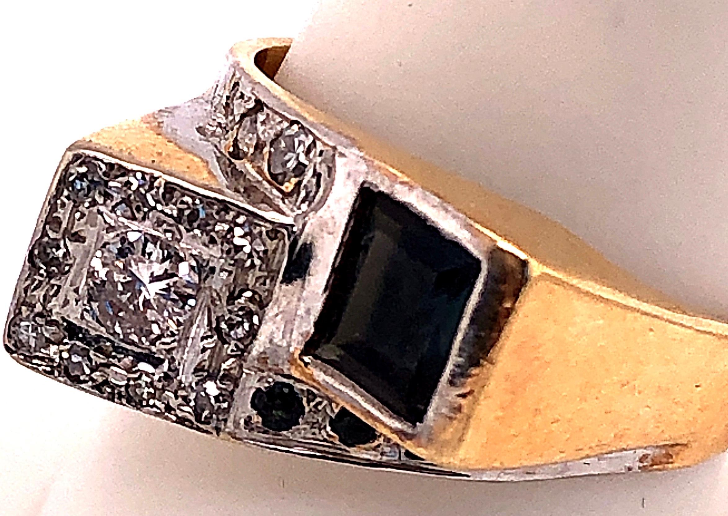 14 Karat Yellow and White Gold Sapphire and Diamond Contemporary Ring For Sale 1