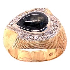 14 Karat Gelb- und Weißgold Saphir-Ring mit Diamant-Akzenten