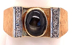 14 Karat Yellow and White Gold Sapphire Solitaire Ring with Diamond Accents