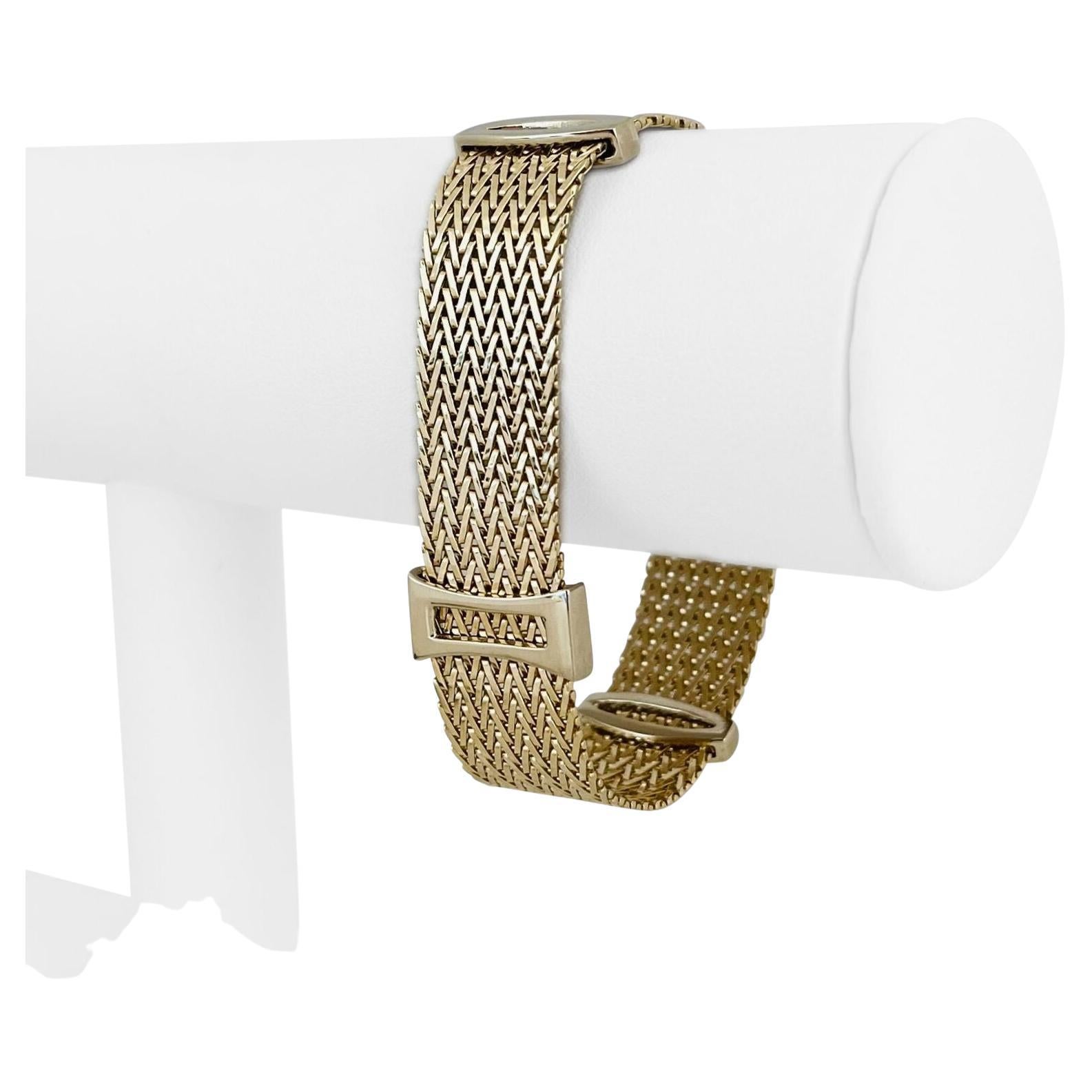 14 Karat Yellow and White Gold Solid Mesh Station Bracelet, Italy