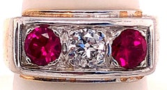 14 Karat Yellow and White Gold Three-Stone Diamond and Ruby Band Ring