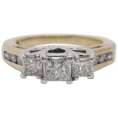 14 Karat Yellow and White Gold Three-Stone Princess Cut Diamond Engagement Ring