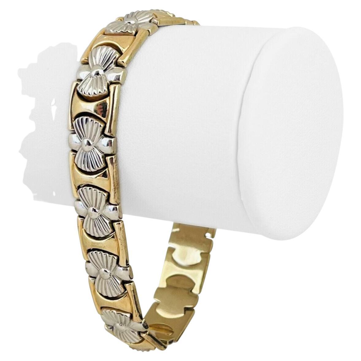 Pulsera de eslabones de fantasía para mujer en oro amarillo y blanco de 14 quilates en dos tonos