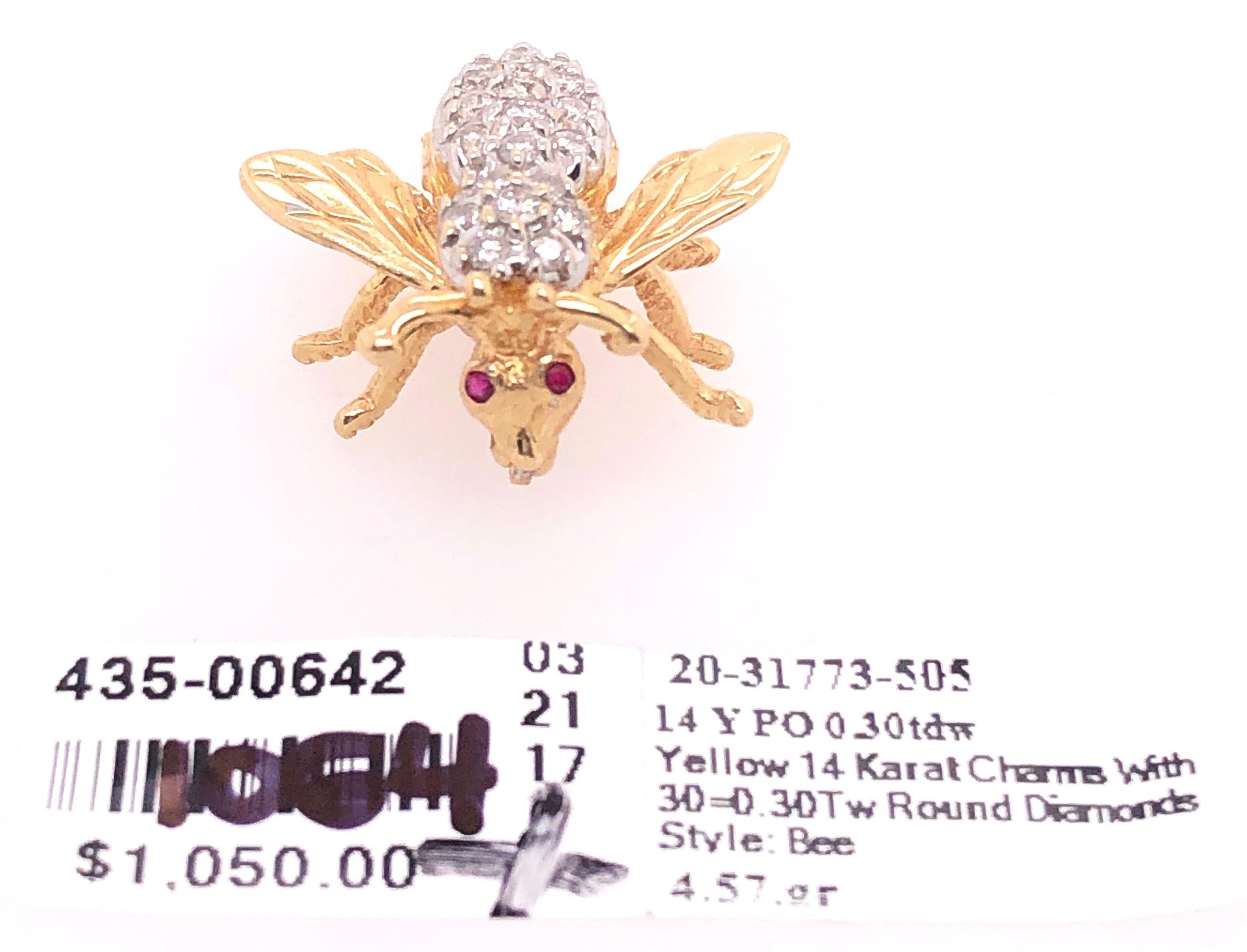 14 Karat Yellow and White Gold with Diamond Bee / Insect Brooch For Sale 4