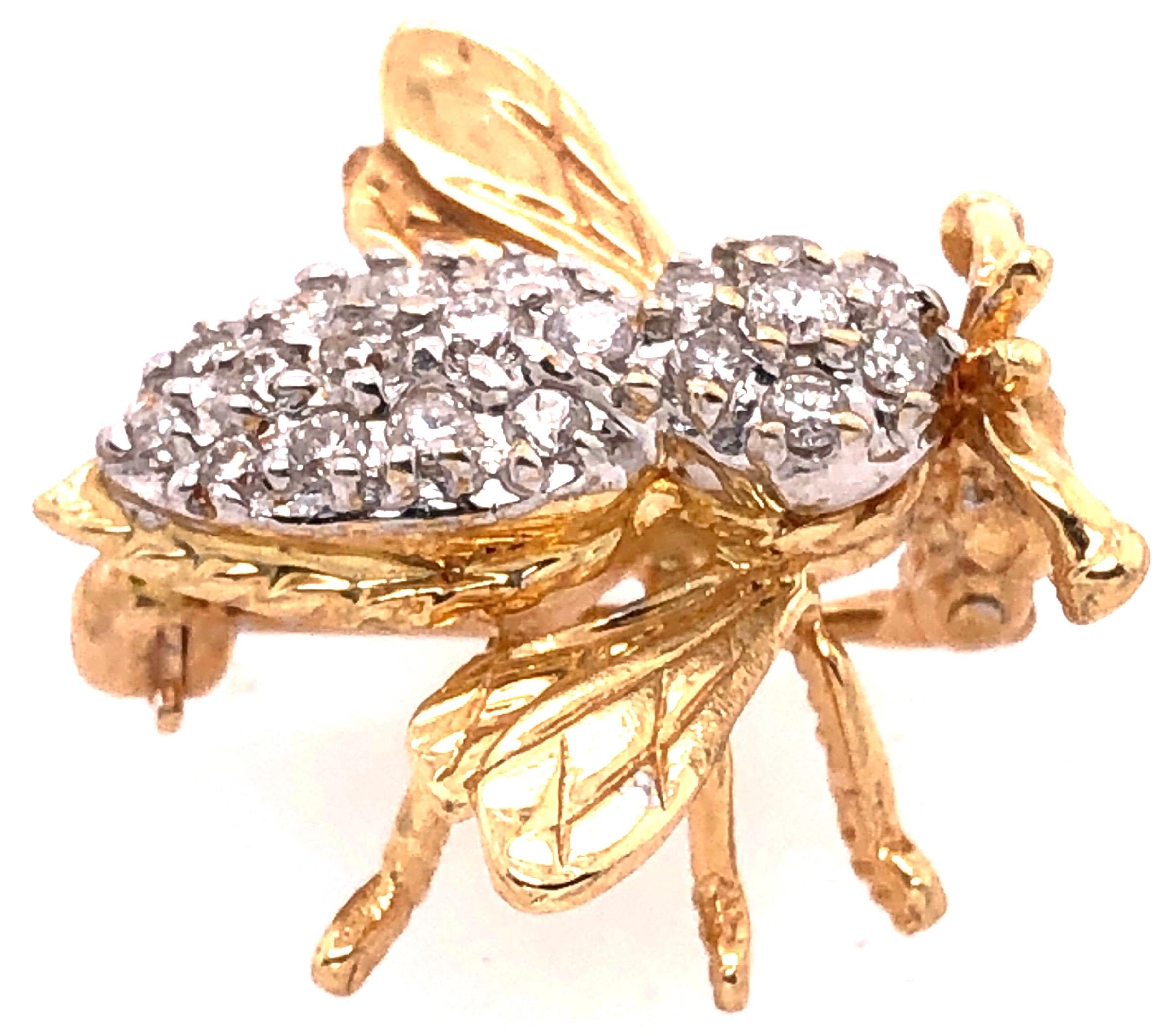 Modern 14 Karat Yellow and White Gold with Diamond Bee / Insect Brooch For Sale