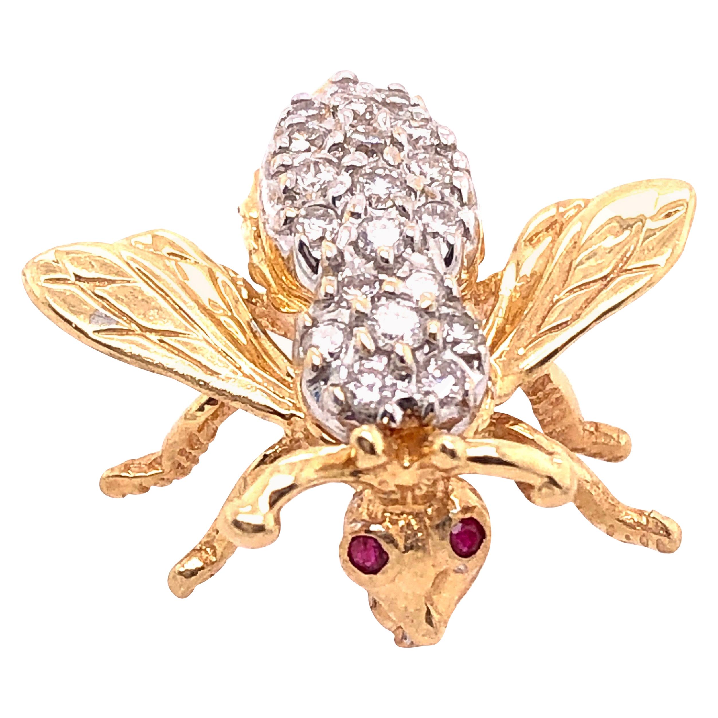14 Karat Yellow and White Gold with Diamond Bee / Insect Brooch For Sale